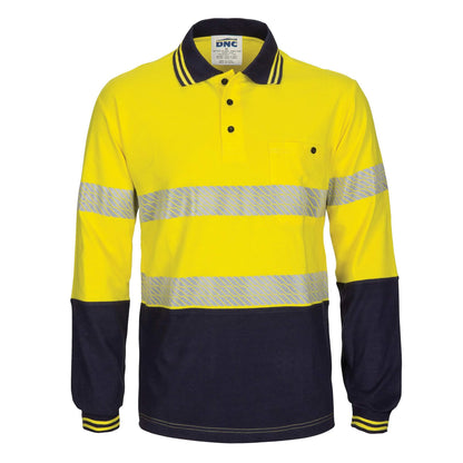 3516 Hi Vis Segment Tape Cotton Jersey Polo - Long Sleeve