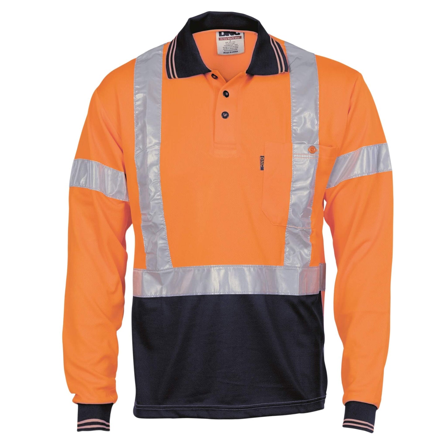 3714 HiVis D/N Cool Breathe Polo Shirt with Cross Back R/Tape - Long Sleeve