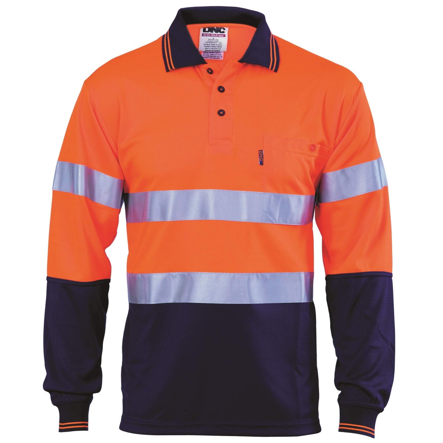 3716 HiVis D/N Cool Breathe Polo Shirt With CSR R/Tape - Long Sleeve