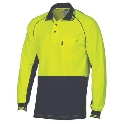 3720 HiVis Cotton Backed Cool-Breeze Contrast Polo - Long Sleeve