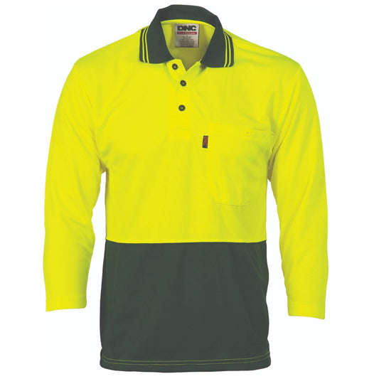 3812 HiVis Two Tone Cool Breathe Polo Shirt - 3/4 Sleeve