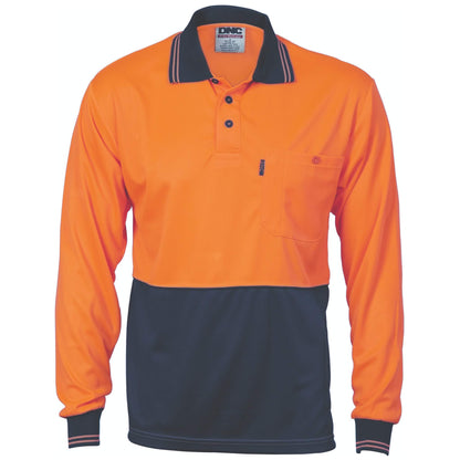 3813 HiVis Two Tone Cool Breathe Polo Shirt, Long Sleeve