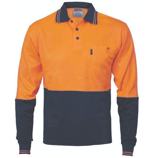 3816 Cotton Back HiVis Two Tone Fluoro Polo - Long Sleeve