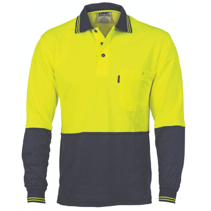 3816 Cotton Back HiVis Two Tone Fluoro Polo - Long Sleeve