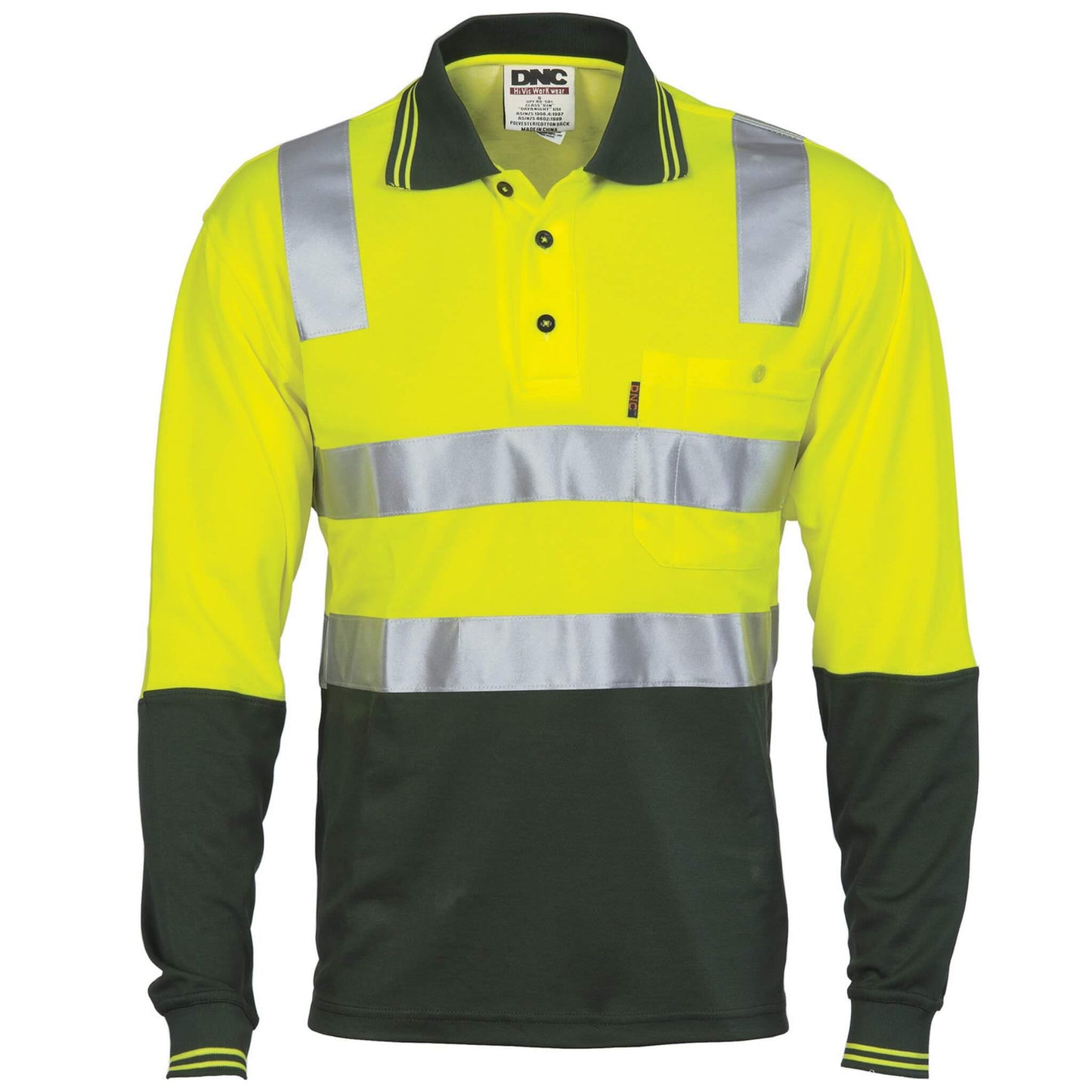 3818 Cotton Back HiVis Two Tone Polo Shirt Taped - Long Sleeve