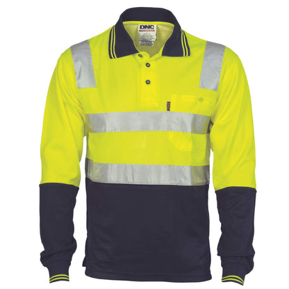 3818 Cotton Back HiVis Two Tone Polo Shirt Taped - Long Sleeve