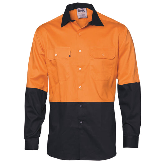 3832 HiVis Two Tone Cotton Drill Shirt - Long Sleeve