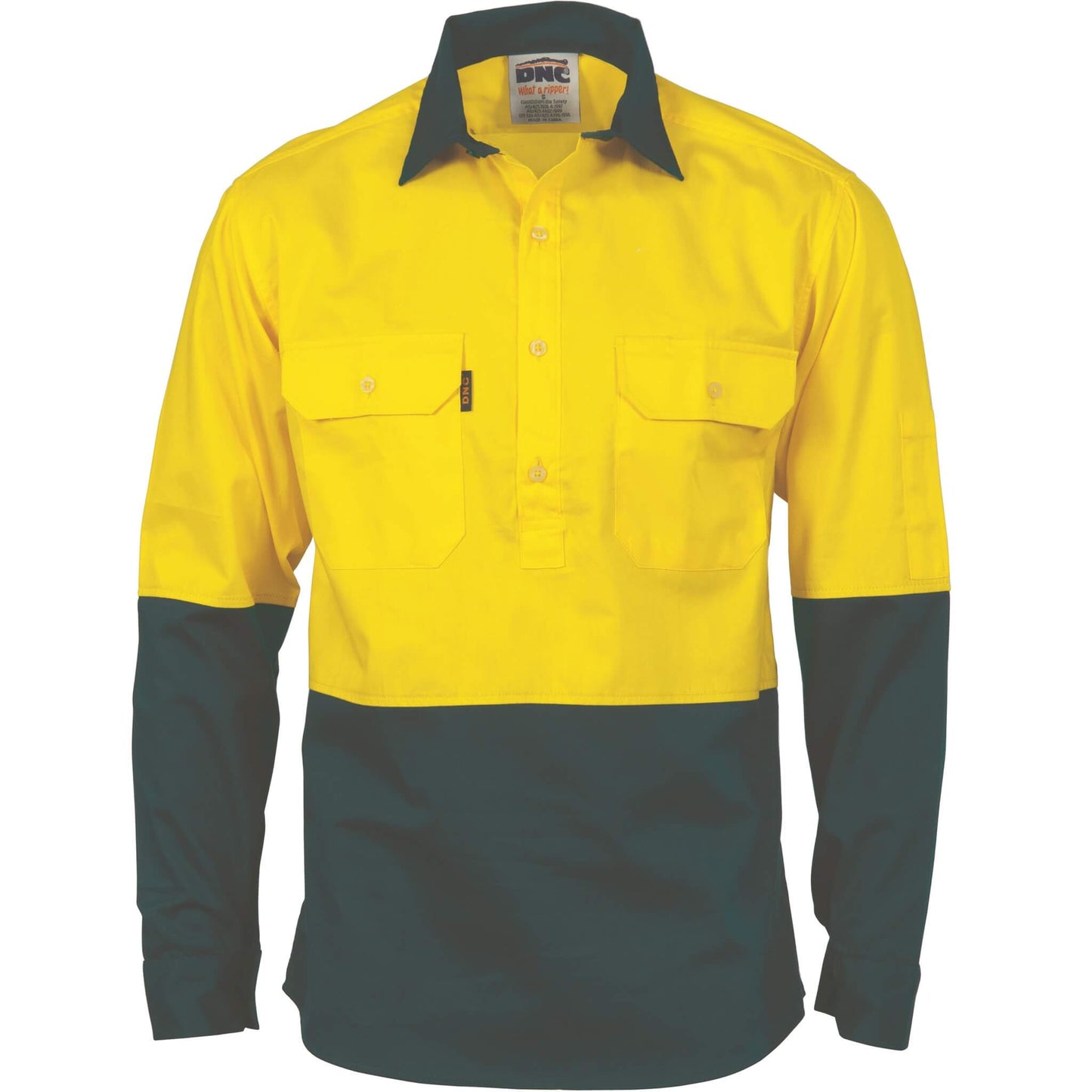 3834 HiVis Two Tone Close Front Cotton Drill Shirt - Long Sleeve