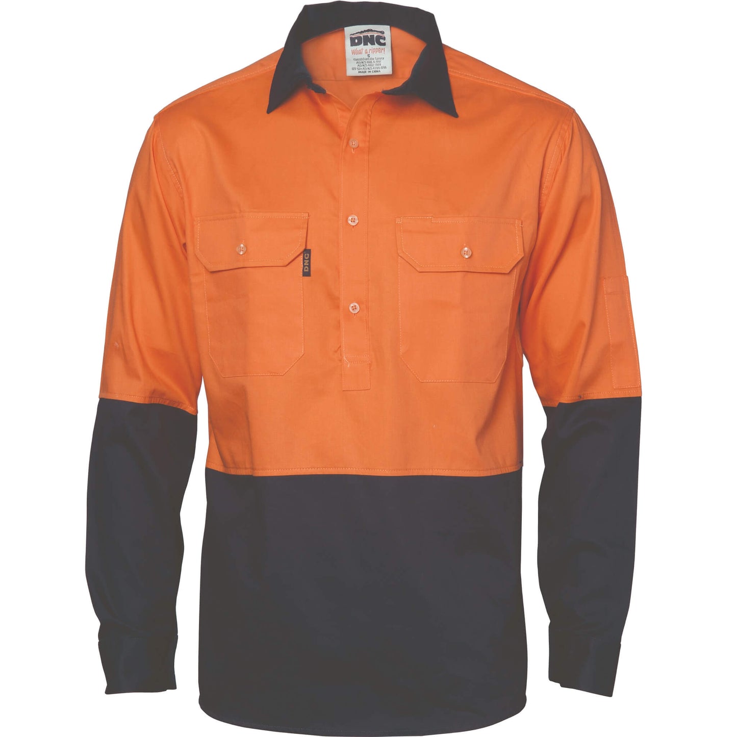 3834 HiVis Two Tone Close Front Cotton Drill Shirt - Long Sleeve