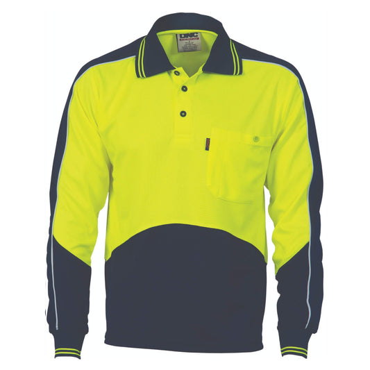 3892 HiVis Cool Breathe Panel Polo Shirt - Long Sleeve