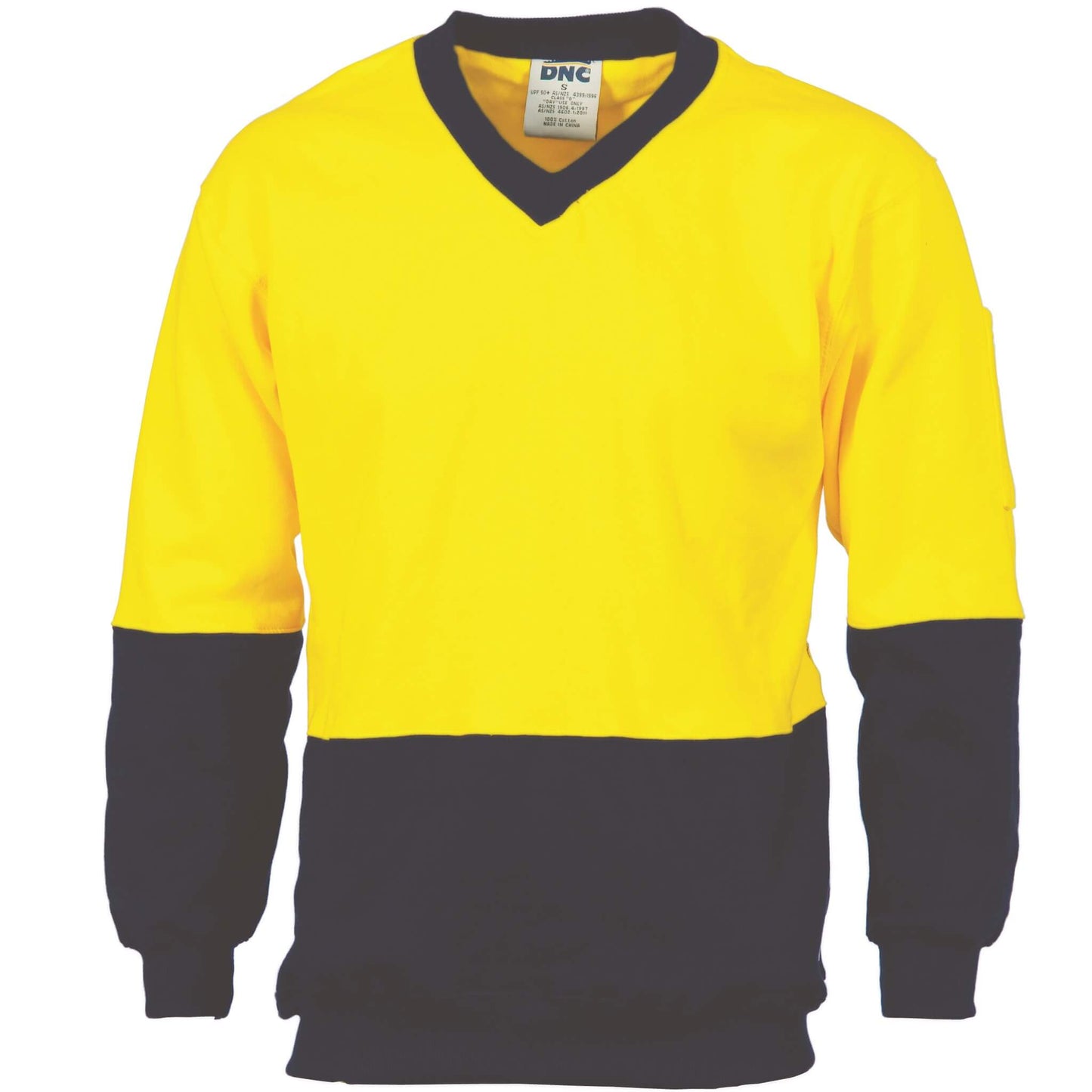 3922 HiVis Two Tone Cotton Fleecy Sweat Shirt V-Neck