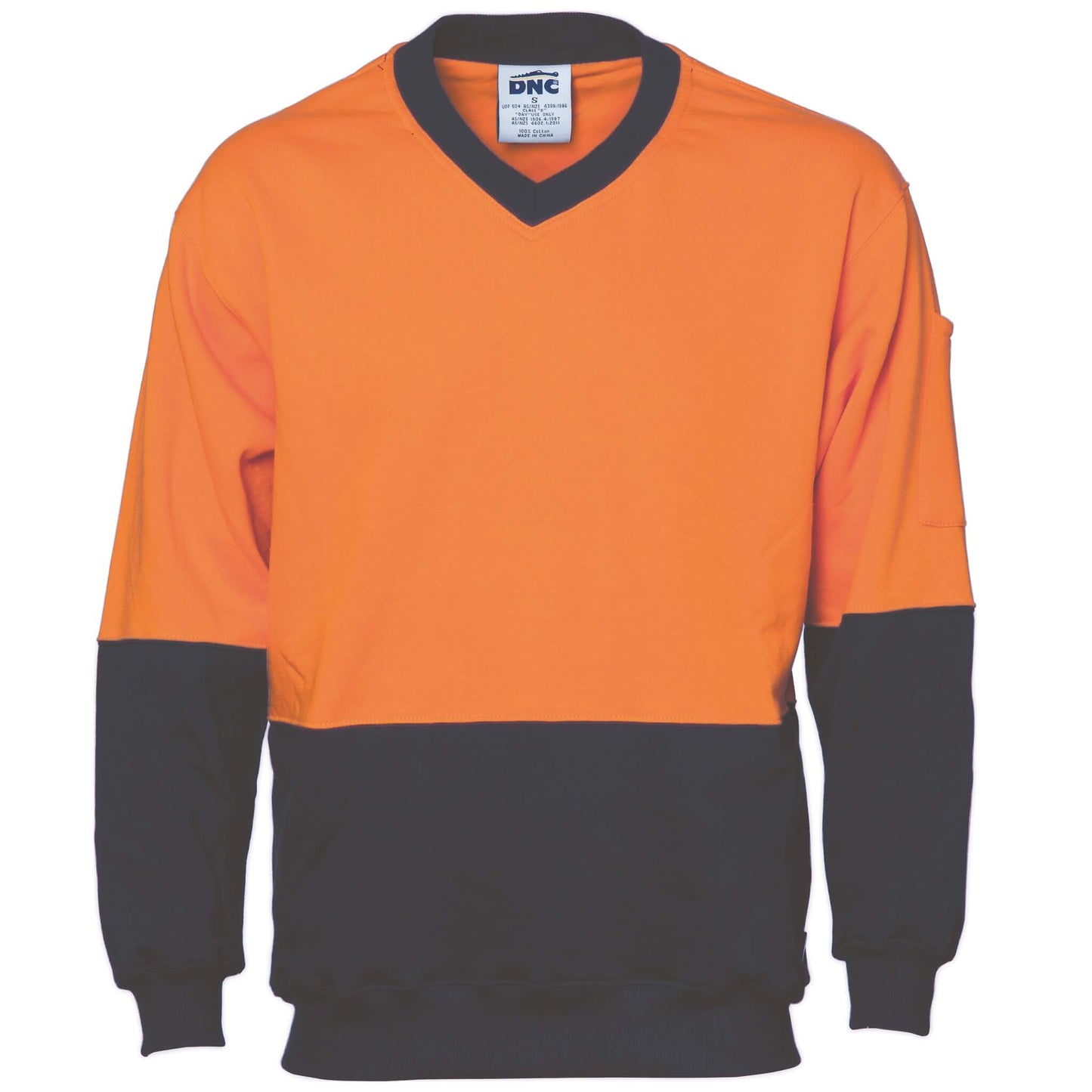 3922 HiVis Two Tone Cotton Fleecy Sweat Shirt V-Neck