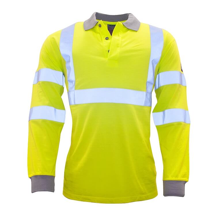 FR77 Flame Resistant Anti-Static Hi-Vis Long Sleeve Polo Shirt - dixiesworkwear