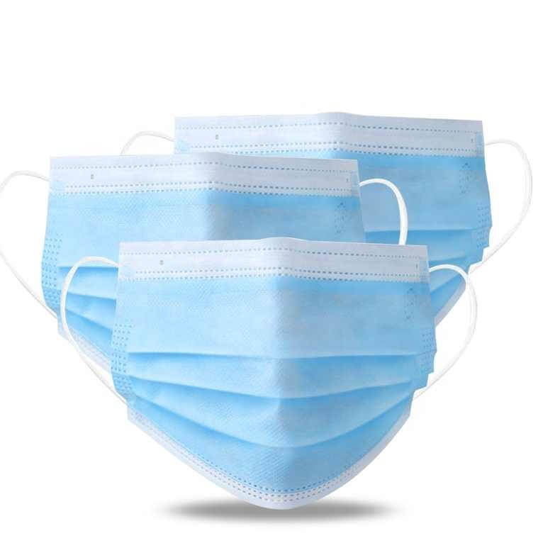 Blue 3-Ply Disposable Face Masks - 50 in a box