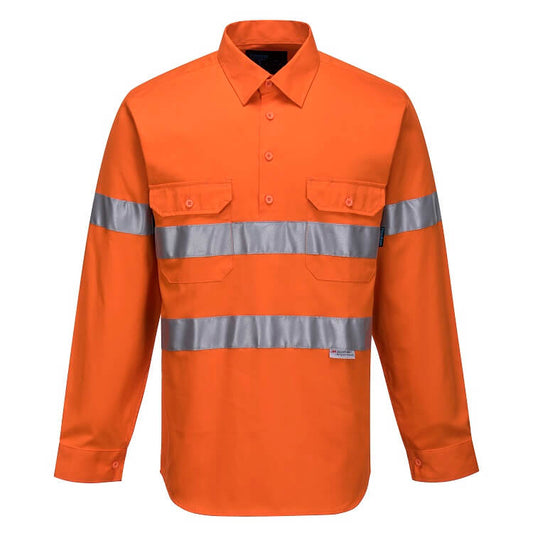 MC191 Hi-Vis Long Sleeve Closed Front Shirt with Tape - dixiesworkwear